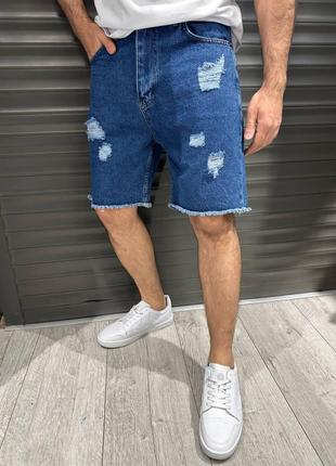 Мужские cиние джинсовые шорты с принтом, Турция