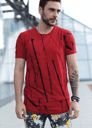 Мужская красная футболка с черными полосками, Турция
