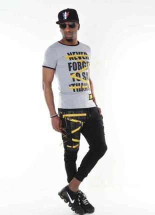 Мужские черные спортивные штаны с желтыми вставками, Турция