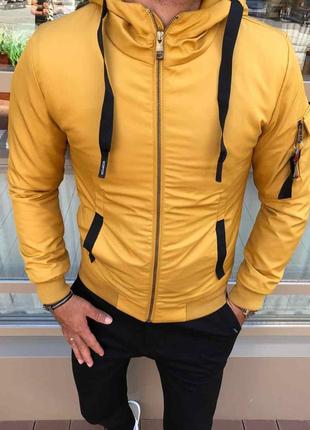 Мужская куртка демисезонная желтая с капюшоном, Турция