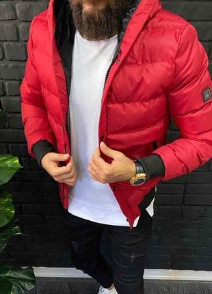 Мужская куртка демисезонная красная с капюшоном, Турция