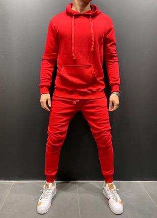 Чоловічий червоний спортивний костюм худі+штани тринитка