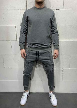 Чоловічий графітовий спортивний костюм світшот+штани двонитка