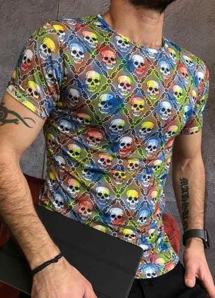 Мужская яркая разноцветная футболка с принтом черепа, Турция