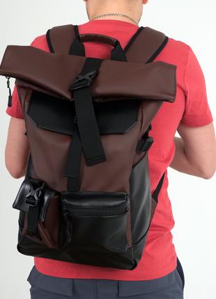 Універсальний рюкзак Роллтоп для ноутбука для подорожей коричн...