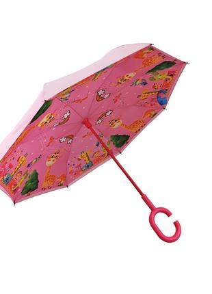 Детский зонт наоборот Up-Brella Giraffe-Pink