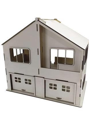 Кукольный дом с гаражом для детских машинок из дерева 40х30х44...