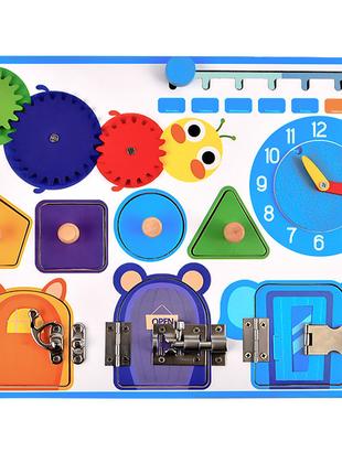 Детская развивающая игрушка Бизиборд часы шестеренки