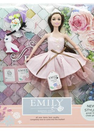 Лялька Shantou Jinxing Emily Брюнетка в рожевій сукні з котико...