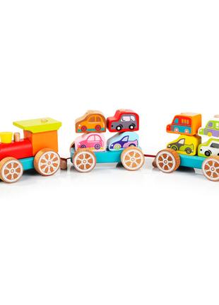 Дерев’яна іграшка Cubika Поїзд з машинками (13999)