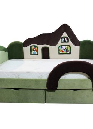 Дитяче ліжко з бортиком Ribeka Будиночок + матрац Зелений (09K...