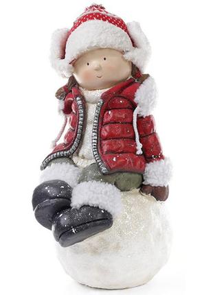 Фігура новорічна ceramic Дівчинка на сніжці червона куртка Bon...