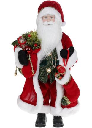 Новорічна фігурка Санта з носком 46см (м'яка іграшка), червони...