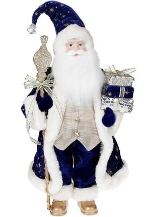 Новорічна фігурка Санта з палицею 46см (м'яка іграшка), синій ...