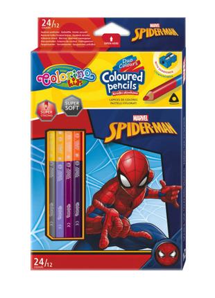 Олівці кольорові Colorino Людина-павук 24 кольори двосторонні ...