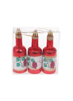 Набір ялинкових прикрас BonaDi Пляшки 3 шт 10 см Червоний (195...