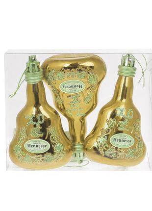 Набір ялинкових прикрас BonaDi Пляшки 3 шт 9 см Золотистий (19...