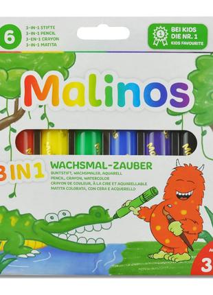 Воскові олівці Malinos 3 в 1 Магія воску 6 кольорів (MA-301036)