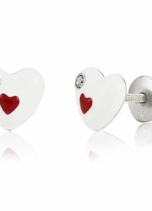 Сережки UMa&UMi; Серце у серці срібло червоно-білі (5318431657...
