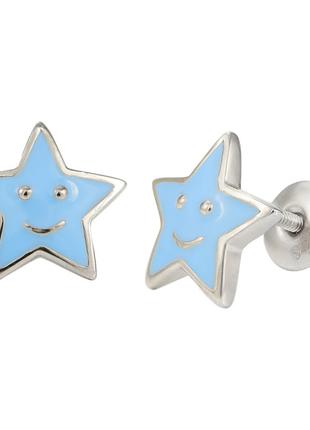 Сережки UMa&UMi; Зірочка срібло блакитні (9943613244458)