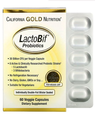 Пробиотики (LactoBif Probiotics) 30 млрд КОЕ 60 капсул.
