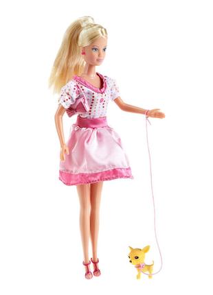Лялька Штеффі з песиком і в рожевій сукні в горошок Steffi & E...