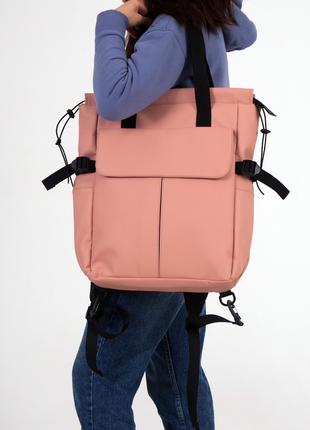 Женский шопер-рюкзак, кросс-боди розовый цвет из экокожи