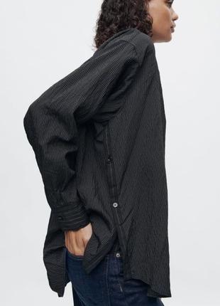 Жатая рубашка в полоску Размер XS-S черная Zara Оригнал