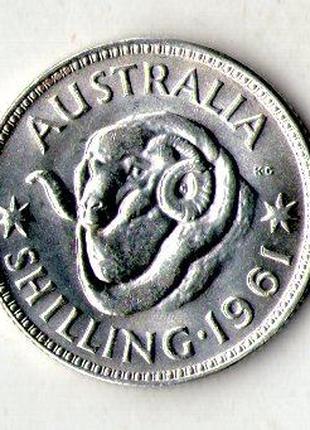 Австралія 1 шилінг 1961 рік срібло королева Єлизавета II №791