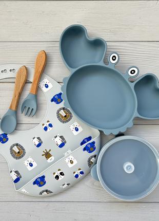 Набор посуды для детей img_e0708 Y21 синий тарелка-краб ПРЕМИУ...
