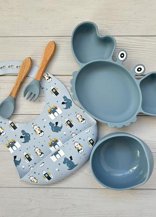 Набор посуды для детей img_e0704 Y21 синий тарелка-краб ПРЕМИУ...