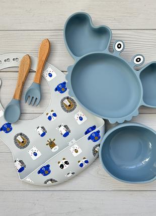 Набор посуды для детей img_e0707 Y21 синий тарелка-краб ПРЕМИУ...