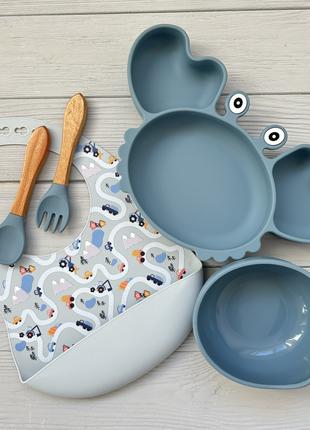 Набор посуды для детей img_e0723 Y21 синий тарелка-краб ПРЕМИУ...