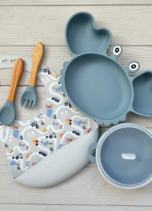 Набор посуды для детей img_e0725 Y21 синий тарелка-краб ПРЕМИУ...