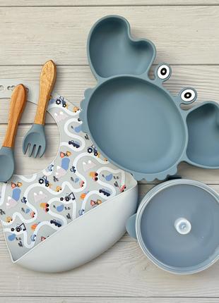 Набор посуды для детей img_e0726 Y21 синий тарелка-краб ПРЕМИУ...