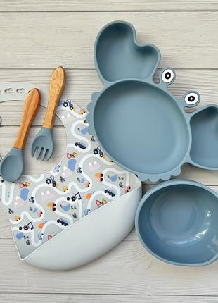 Набор посуды для детей img_e0722 Y21 синий тарелка-краб ПРЕМИУ...