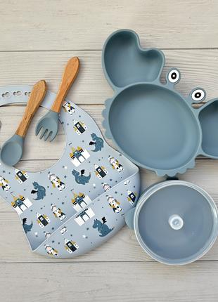 Набор посуды для детей img_e0703 Y21 синий тарелка-краб ПРЕМИУ...