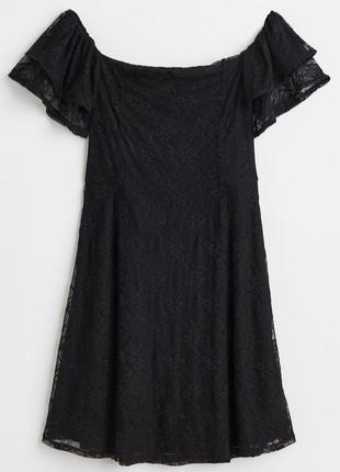 Нарядное кружевное мини платье Размер XS-S H&M; черное маленькое