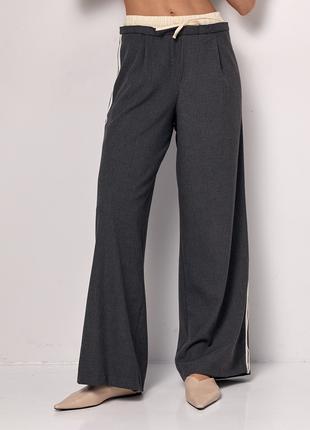 Женские брюки с лампасами на резинке - темно-серый цвет, S