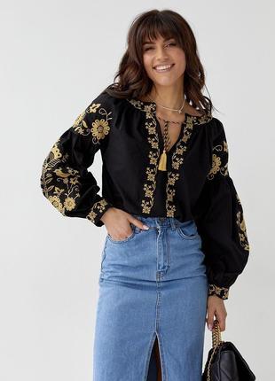 Женская блуза-вышиванка с пышным длинным рукавом