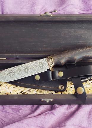 Подарочный нож ручной работы "Украинский" в деревянном футляре