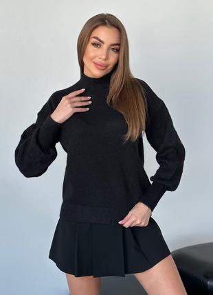 Ангоровый черный свитер с объемными рукавами, размер M