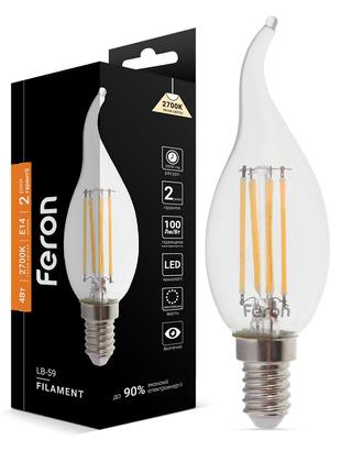 Світлодіодна лампа Feron Filament LB-59 4Вт E14 2700K свічка н...