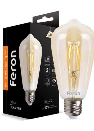 Світлодіодна лампа Feron LB-764 4Вт E27 2700K EDISON ST64 золото