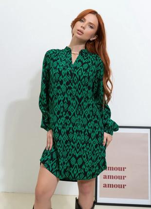 Зеленое свободное платье-рубашка из хлопка, размер M