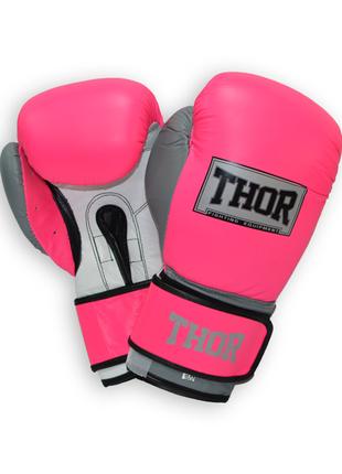 Перчатки боксерские THOR TYPHOON 14oz /Кожа /розово-бело-серые