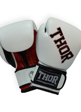 Перчатки боксерские THOR RING STAR 16oz /Кожа /бело-красно-черные