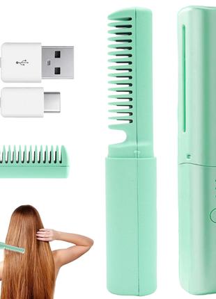 Утюжок выпрямитель для волос с USB, XL-683, Зеленый / Расческа...