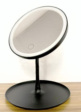 Косметическое зеркало с LED подсветкой, на аккумуляторе, Черно...