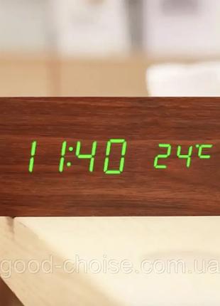 Настольные часы с термометром и датчиком влажности и зеленой L...